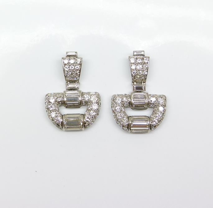   Cartier - Pair of diamond buckle motif pendant earrings | MasterArt